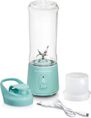 Hamilton Beach Mini Cordless Portable Personal Blender for Shakes and Smoothies, USB Rechargeable, 16 oz. Jar with Leakproof Travel Lid, 6 Stainless Steel Blades, Blue (51182)