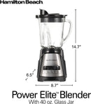 Hamilton Beach 58148 Blender to Puree - Crush Ice and Make Shakes and Smoothies - 40 Oz Glass Jar - 12 Functions - Black and Stainless, 8.66 x 6.5 x 14.69 inches