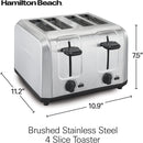 Hamilton Beach 4 Slice Toaster with Extra Wide Slots for Bagels, Shade Selector, Toast Boost, Slide-Out Crumb Tray, Auto-Shutoff and Cancel Button, Brushed Stainless Steel (24910)