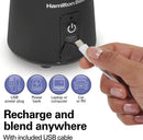Hamilton Beach Mini Cordless Portable Personal Blender for Shakes and Smoothies, USB Rechargeable, 16 oz. Jar with Leakproof Travel Lid, 6 Stainless Steel Blades, Black (51180)