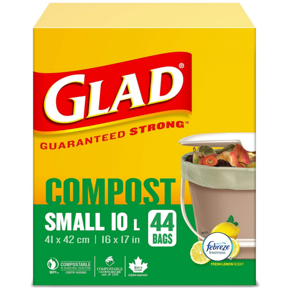 GLAD GARBAGE BAGS 44CT COMPOST SMALL 10L(B)/R10-12 ()