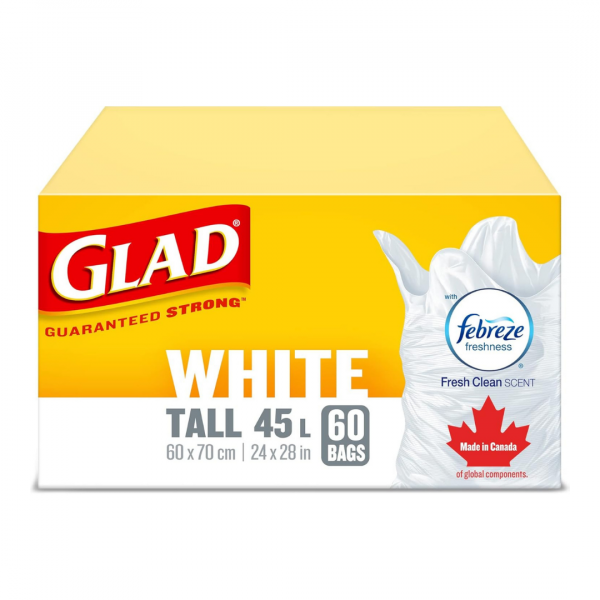 GLAD GARBAGE BAGS 60CT WHITE TALL 45L FEBREZE(B)/6 ()