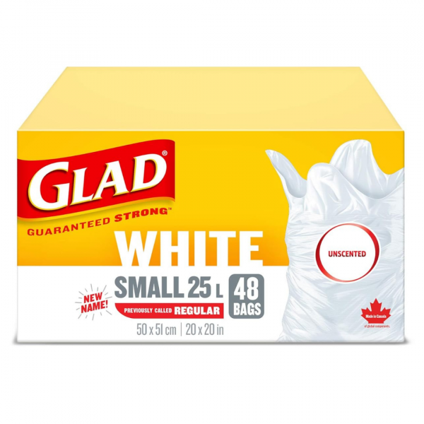 GLAD GARBAGE BAGS 48CT WHITE SMALL 25L UNSCENT(B)/12 ()