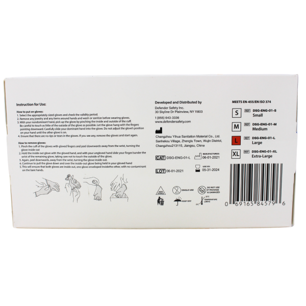 DEFENDER SAFETY NITRILE BLUE EXAM GLOVES 100CT LARGE/10 ()