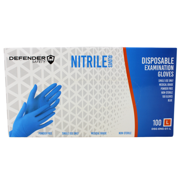 Defender Safety Nitrile Blue Exam Gloves 100ct Large/10