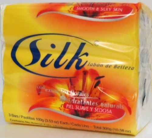 SILK BEAUTY BAR W/FLOWER EXTRACTS & NATURAL MOIST. SMOOTH & SILKY SKIN(ORANGE) 3PK 100G