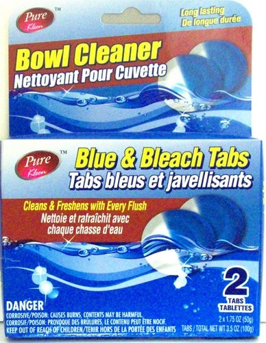 PURE KLEEN BOWL CLEANER BLUE W/BLEACH TABS 2PK 3.5OZ 100GR X 24..