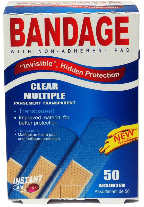 INSTANT AID CLEAR MULTIPLE BANDAGES ASST 50PK