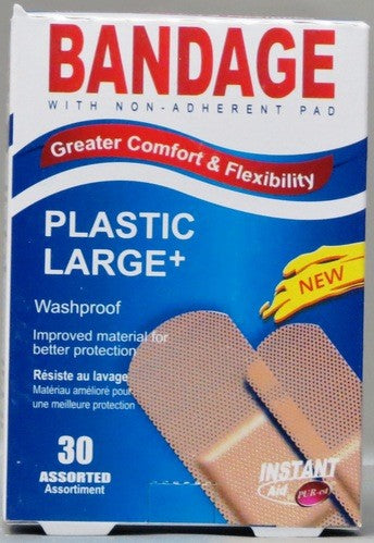 INSTANT AID 30pc PLASTIC LARGE + BANDAGES 76X19mm 10PC 76x25MM 20PC ..