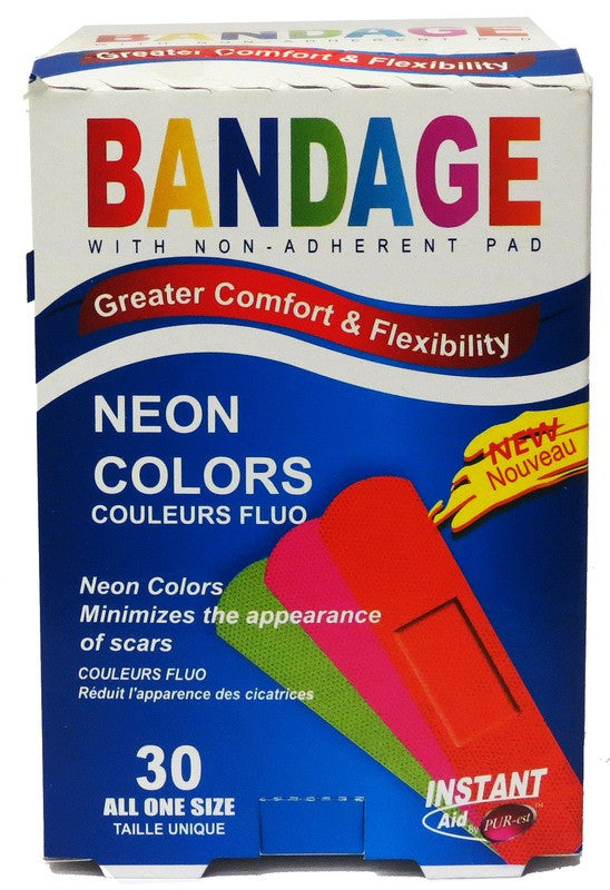 INSTANT AID 30pc NEON COLORS BANDAGES 76X19mm ..