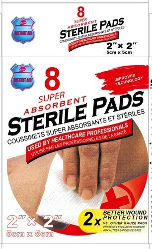 INSTANT AID 8pc STERILE PADS (GAUZE PADS)SUPER ABSORBENT 2in x2in