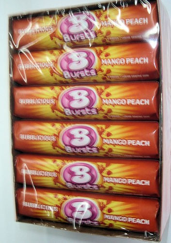 3Bursts BUBBLICIOUS MANGO PEACH GUM 7PCS X 12PK..