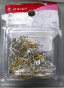 SINGER 90 ASSORTED SAFETY PINS - SIZES 00, 3/4 " - 0, 7/8" - 1, 1-1/16" - 2, 1-1/2" - CARBON STEEL
