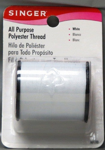 SINGER ALL PURPOSE POLYESTER THREAD SPOOL - WHITE - 150 YDS - 100% POLYESTER X 3-INNER..