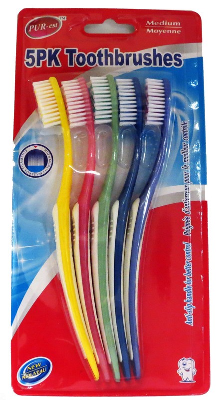 PUR-EST ADULT TOOTHBRUSH W/OUT CAP NORMAL BRISTLE MEDIUM 5PK