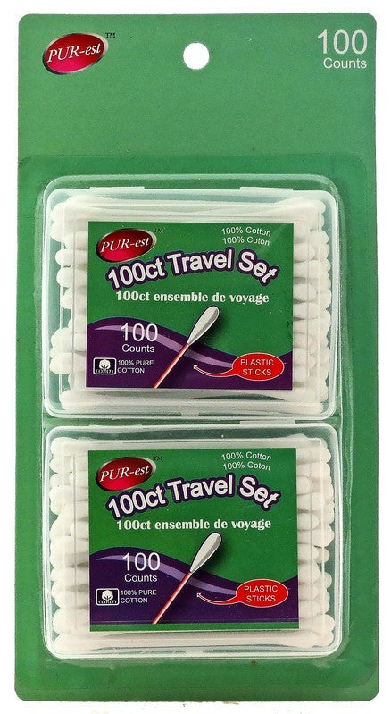 PUREST TRAVEL PACK -2 SQUARE PLASTIC BOXES COTTON SWAB/BLISTER 100PC