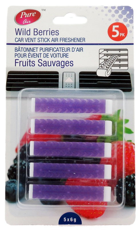 PURE AIR CAR STICK VENT FRESHENER WILD BERRIES 5PK 6g X 48