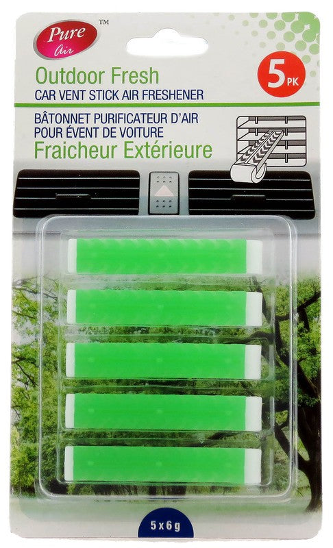 PURE AIR CAR VENT STICK FRESHENER OUTDOOR FRESH 5PK 6G