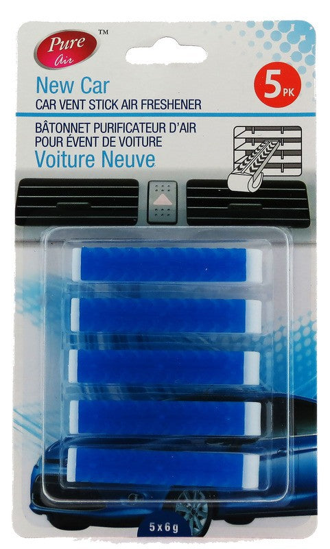 PURE AIR CAR VENT STICK FRESHENER NEW CAR 5PK 6G