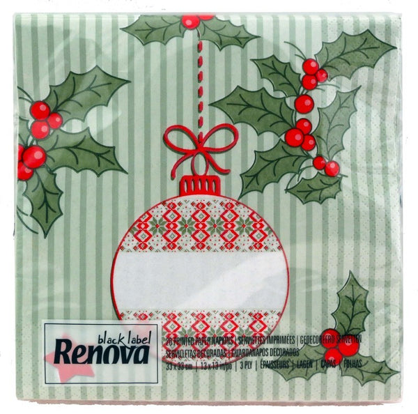 RENOVA LUNCH NAPKINS BLACK LABEL XMAS BALL