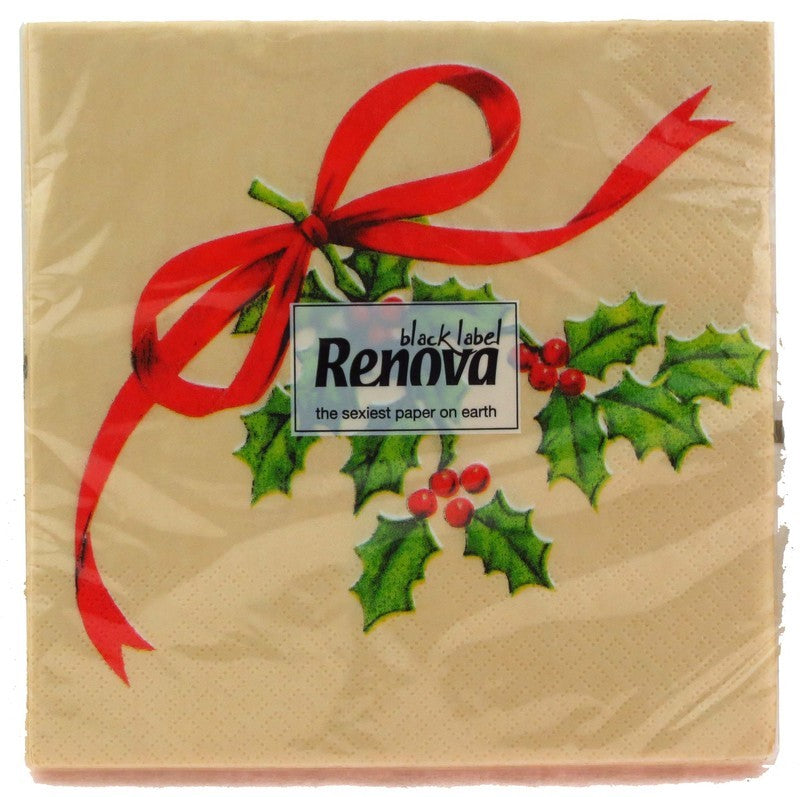 RENOVA LUNCH NAPKINS BLACK LABEL XMAS RIBBON