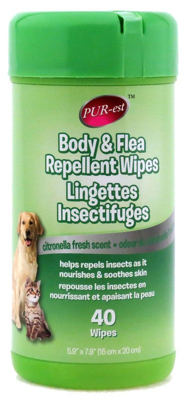 PUREST PET BODY & FLEA REPELLENT CITRONELLA FRESH WIPES 40CT X 12