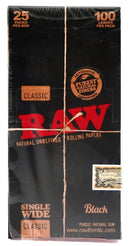 RAW ROLLING PAPERS CLASSIC NATURAL UNREFINED SINGLE WIDE BLACK