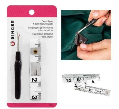 SEAM RIPPER, BLACK HANDLE & 60" WHITE VINYL TAPE MEASURE COMBO