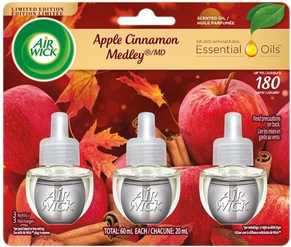 AIR WICK FRESHENER SCENTED OIL REFILL APPLE CINNAMON MEDLEY 3Pk 20ml