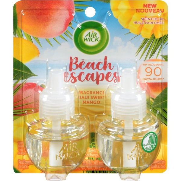 AIR WICK AIR FRESHENER SCENTED OIL REFILL TWIN PACK BEACH ESCAPES� MAUI SWEET MANGO 2PK 20 ML