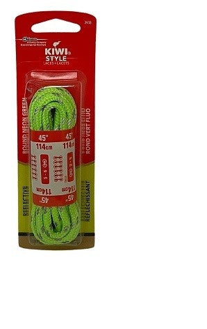 KIWI SHOE LACES ROUND NEON GREEN REFLECTIVE