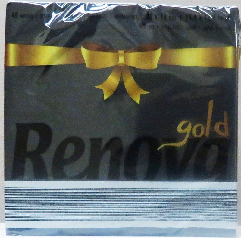 RENOVA DINNER NAPKINS GOLD BLACK 40 COUNT