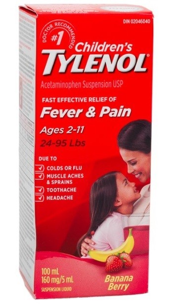 CHILDREN'S TYLENOL FEVER & PAIN ACETAMINOPHEN SUSPENSION USP 160MG/5ML BANANA BERRY 100ML