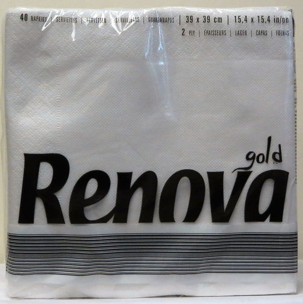RENOVA DINNER NAPKINS GOLD WHITE 40 CT