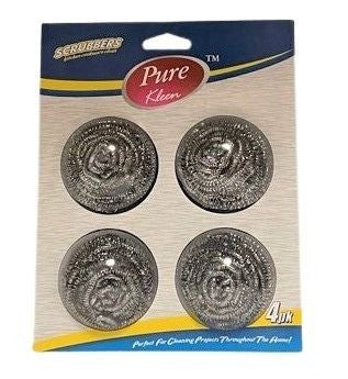 PURE KLEEN 4PK STAINLESS STEEL SCRUBBER/ DOUBLE BLISTER CARD