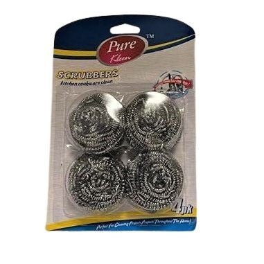 PURE KLEEN 4PK STAINLESS STEEL SCRUBBER/BLISTER CARD