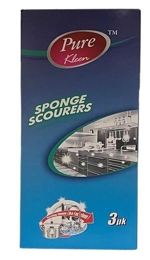 Pure Kleen 3Pk Nylon Sponge Scourer Cleaning Pad /Card