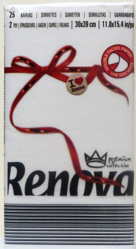 RENOVA DINNER NAPKINS 1/6 FOLDED WHITE 25 COUNT