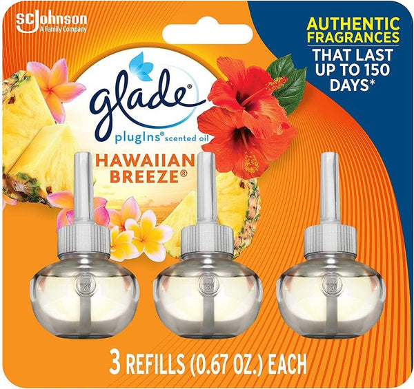 GLADE AIR FRESHENER PLUGINS SCENTED OIL HAWAIIAN BREEZE REFILLS 3PK