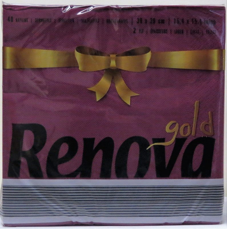 RENOVA DINNER NAPKINS GOLD BURGUNDY 40 COUNT X 30