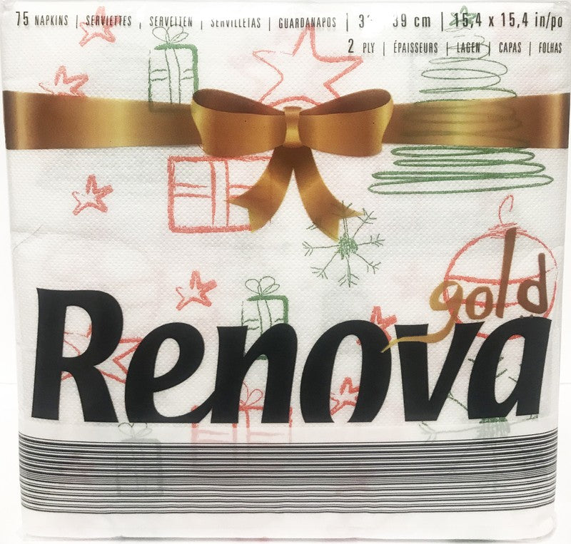 RENOVA LUNCHEON NAPKINS GOLD PRINTS 2 PLY 75 COUNT X 18