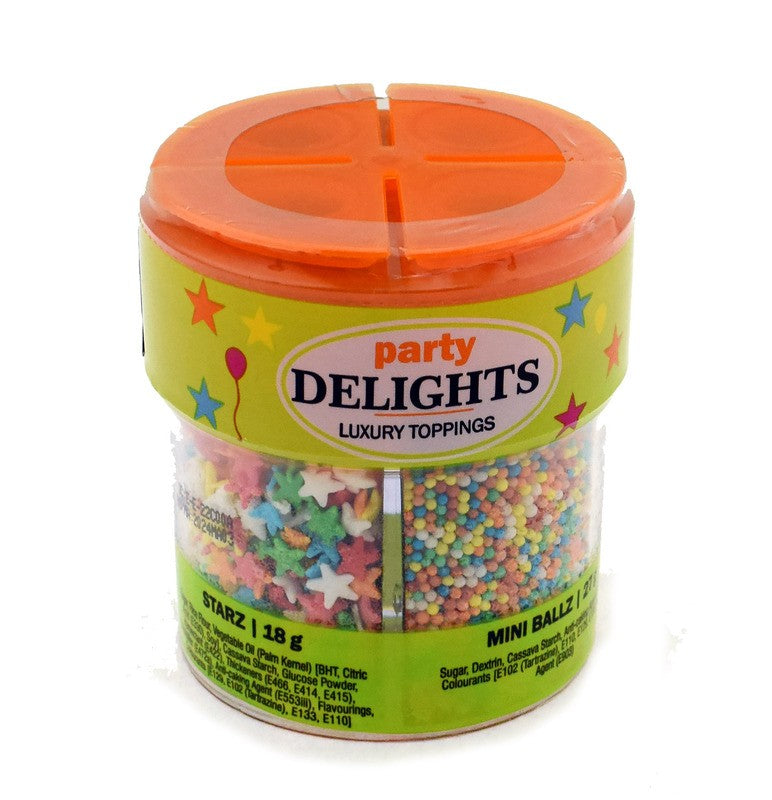 RITISH PARTY DELIGHT MIX LUXURY TOPPING MINI BALLS CONFETIZ CHOCO AND STARZ 83G