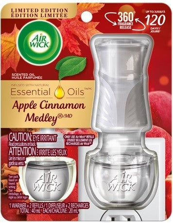 AIR WICK AIR FRESHENER OIL WARMER WITH REFILLS APPLE CINNAMON MEDLEY 20ML