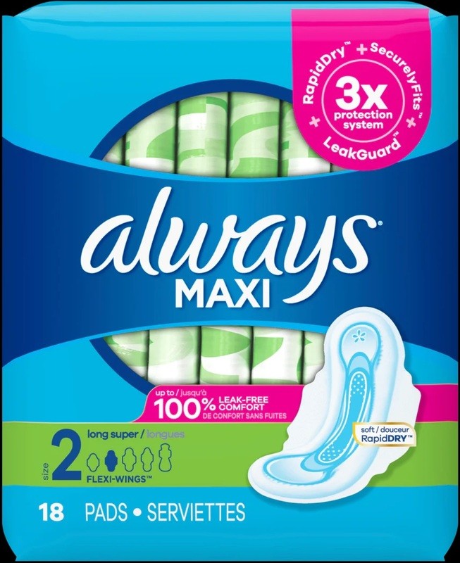 Always Maxi Size 2 Long Super With Flexi Wings Pads 18ct