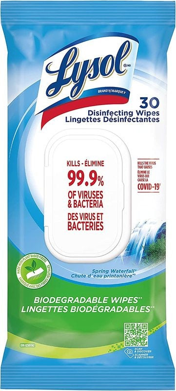 LYSOL WIPES FLAT PACK SPRING WATERFALL 30CT