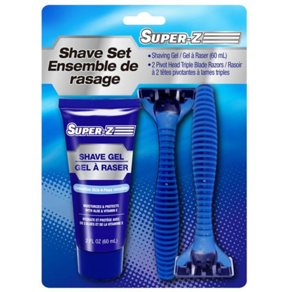 SUPER-Z SHAVE GEL & TRAVEL KIT WITH 2 RAZORS