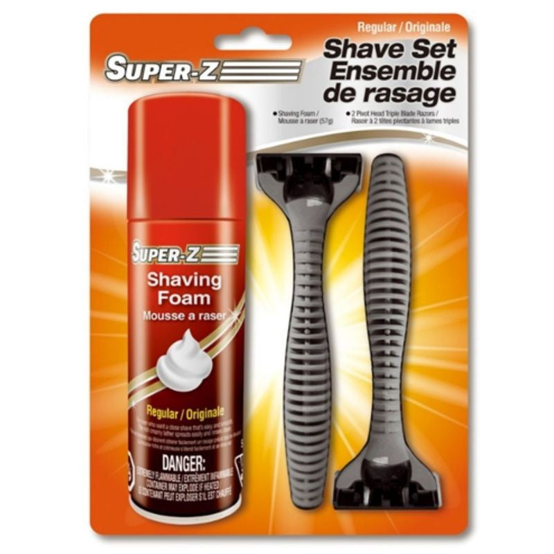 SUPER-Z SHAVE FOAM REGULAR & TRAVEL KIT WITH 2 RAZORS