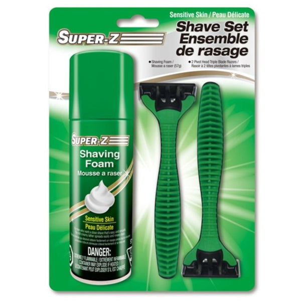 SUPER-Z SHAVE FOAM SENSITIVE & TRAVEL KIT WITH 2 RAZORS