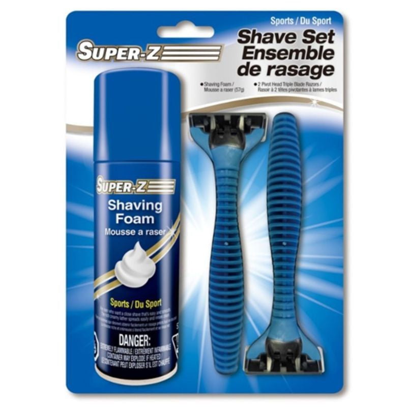 SUPER-Z SHAVE FOAM SPORTS & TRAVEL KIT WITH 2 RAZORS