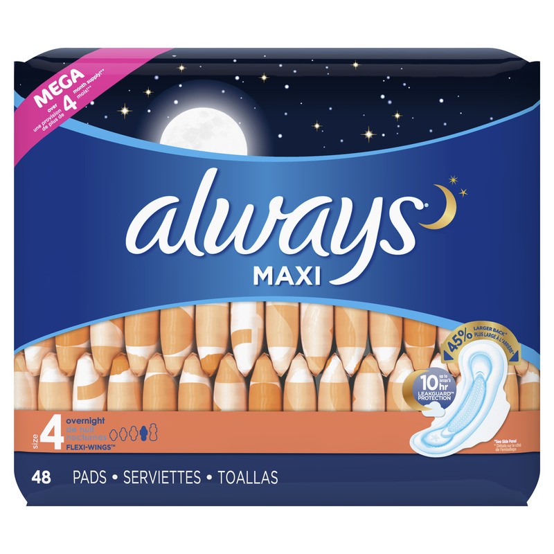 ALWAYS MAXI 48 PADS FLEXI WINGS OVERNIGHT SIZE 4